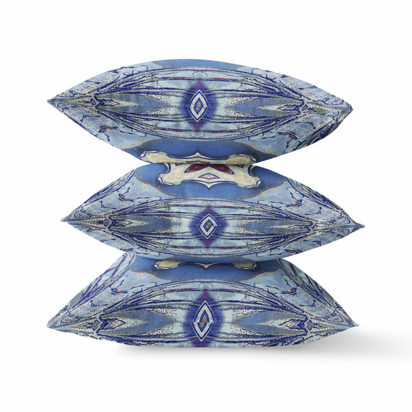 Homeroots 28” Blue Cream Geo Tribal Indoor Outdoor Throw Pillow   411773