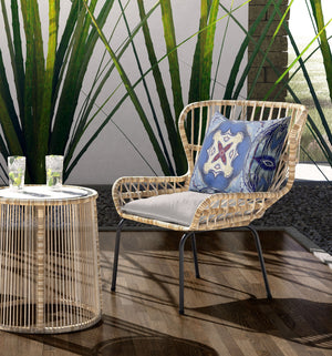 Homeroots 28” Blue Cream Geo Tribal Indoor Outdoor Throw Pillow   411773