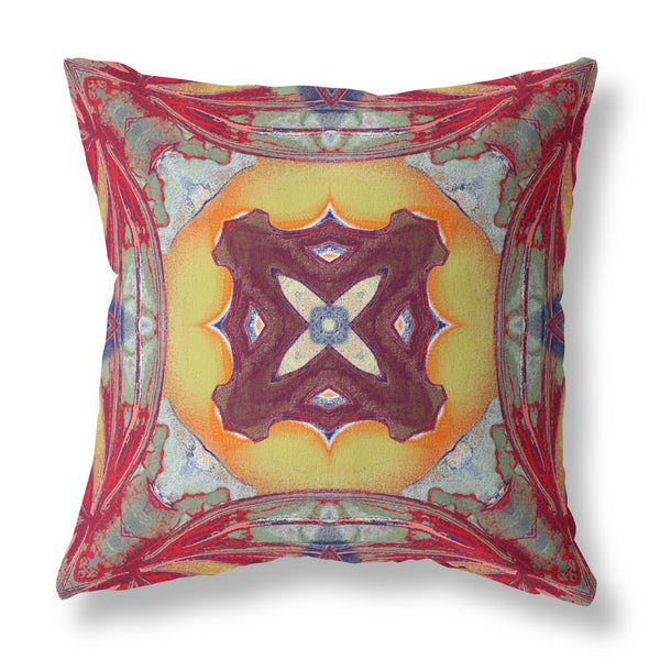 Homeroots 28” Red Yellow Geo Tribal Indoor Outdoor Throw Pillow   411783