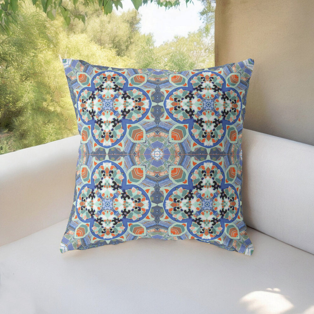Homeroots 28" Blue Orange Cloverleaf Indoor Outdoor Throw Pillow   411798