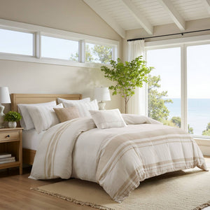 English Elm 3-piece Cotton Yarn Dyed Duvet Cover Set with Jacquard Pompom Stripe Bedding B035P482898