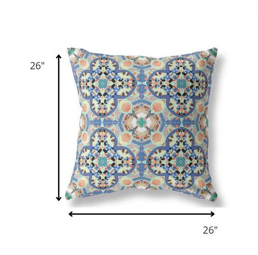 Homeroots 26" Blue Peach Cloverleaf Indoor Outdoor Throw Pillow   411802