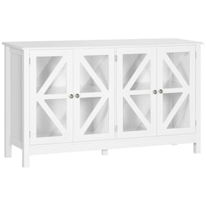 English Elm HOMCOM Elegant Sideboard Buffet Cabinet with 4 Tempered Glass Doors, Adjustable Shelves, White Finish W2225P173878