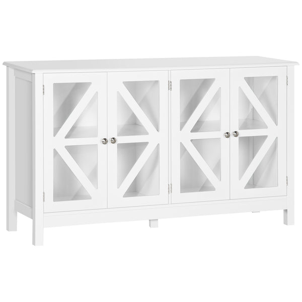 English Elm HOMCOM Elegant Sideboard Buffet Cabinet with 4 Tempered Glass Doors, Adjustable Shelves, White Finish W2225P173878