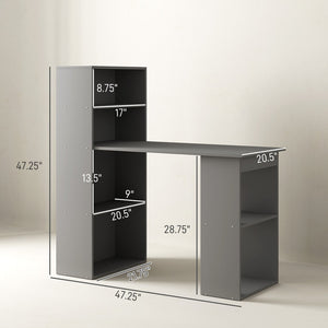 English Elm Compact Writing Desk with Six Shelf Bookshelf Column for Home Office Studio Use T3971P408529