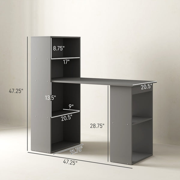 English Elm Compact Writing Desk with Six Shelf Bookshelf Column for Home Office Studio Use T3971P408529