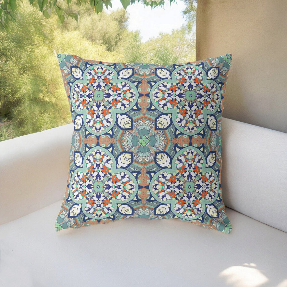 Homeroots 28" Green Orange Cloverleaf Indoor Outdoor Throw Pillow   411823