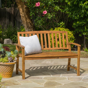 English Elm Christopher Knight Home® - LOJA Bench - Acacia Wood Outdoor Bench with Ergonomic Curved Backrest, Durable Stable Construction Teak 57495.00ACA
