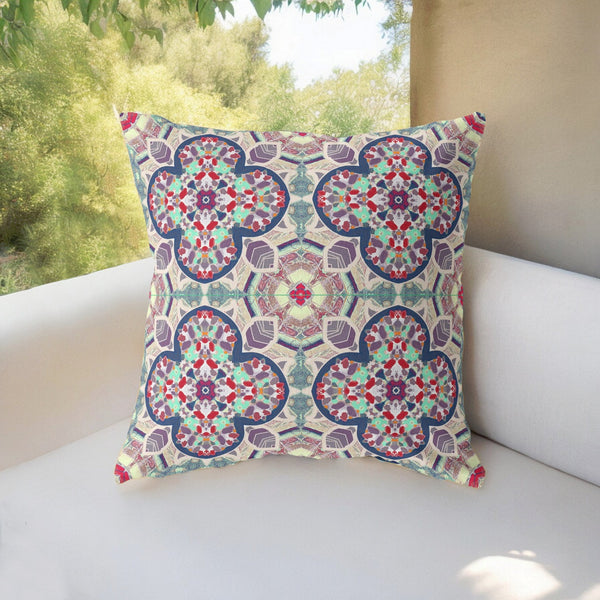 Homeroots 28" Mauve Blue Cloverleaf Indoor Outdoor Throw Pillow   411838