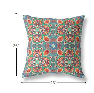 Homeroots 26" Orange Green Cloverleaf Indoor Outdoor Throw Pillow   411862