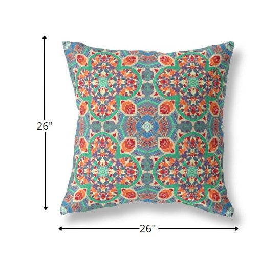 Homeroots 26" Orange Green Cloverleaf Indoor Outdoor Throw Pillow   411862