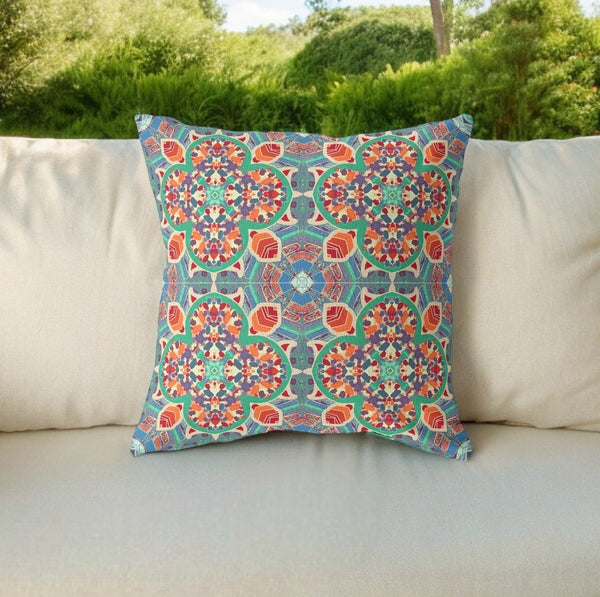Homeroots 26" Orange Green Cloverleaf Indoor Outdoor Throw Pillow   411862