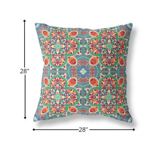 Homeroots 28" Orange Green Cloverleaf Indoor Outdoor Throw Pillow   411863
