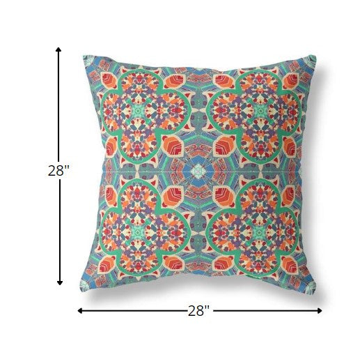 Homeroots 28" Orange Green Cloverleaf Indoor Outdoor Throw Pillow   411863
