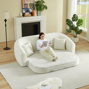 English Elm 87-inch Curved Chenille Convertible Sofa Recliner Bed with Pull-out Base for Living Room Beige W3505P452804
