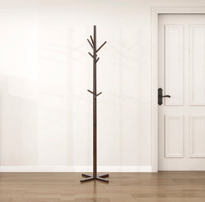 English Elm Dark Solid Wood Coat Rack with 10 Hooks, 3-Tier Tall Entryway Stand for Hats Coats Scarves Bags Dark Brown 25.75 L x 5.5 W x 4 H B011P361961