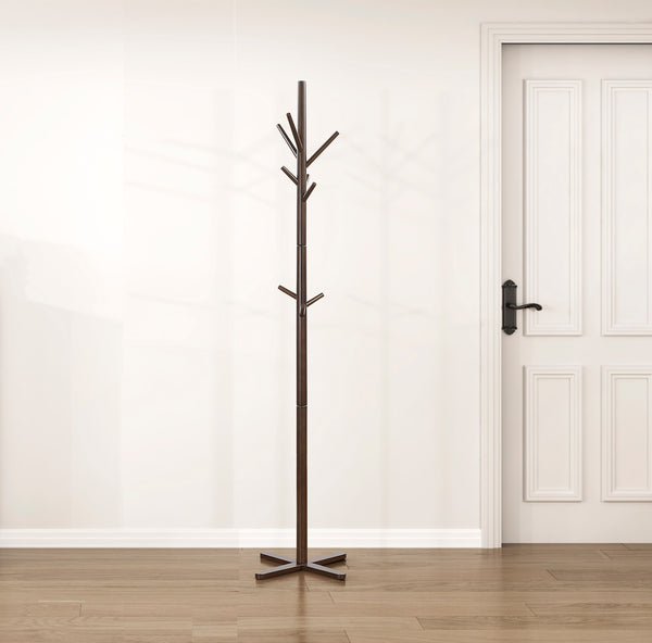 English Elm Dark Solid Wood Coat Rack with 10 Hooks, 3-Tier Tall Entryway Stand for Hats Coats Scarves Bags Dark Brown 25.75 L x 5.5 W x 4 H B011P361961