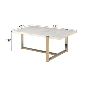 English Elm Feit Faux Marble Top Coffee Table with Champagne Metal Frame, Durable Engineered Stone Surface B2726P256201