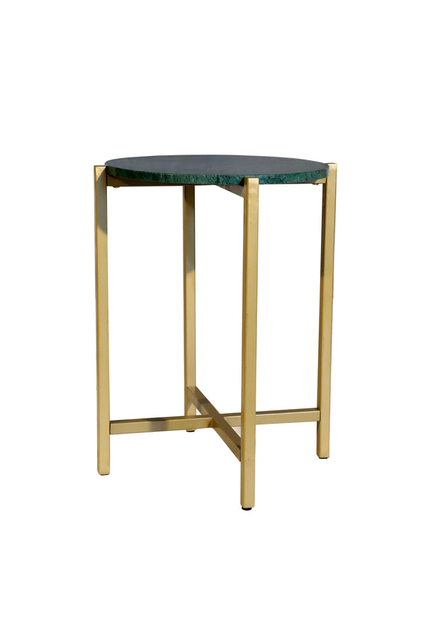 English Elm Marble Side Table With Elegant Green Top & Gold Metal Frame - Stylish Accent For Any Space! B346P320737