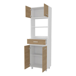 English Elm Lakeridge Pantry Cabinet with White & Macadamia Finish — 4 Doors, 2 Drawers, Open Shelf Storage B092P315581