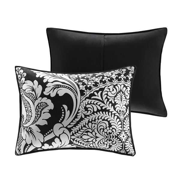 JLA Home Madison Park - 6 Piece Printed Duvet Cover Set Madison Park Vienna — 100% Cotton Sateen Damask with Pillows, OEKO‑TEX Certified Black MP12-7956