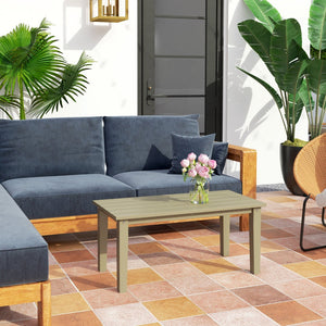 English Elm Outsunny Hdpe Slatted Rectangle Patio Coffee Table Weather Resistant Outdoor Brown W2225P485628