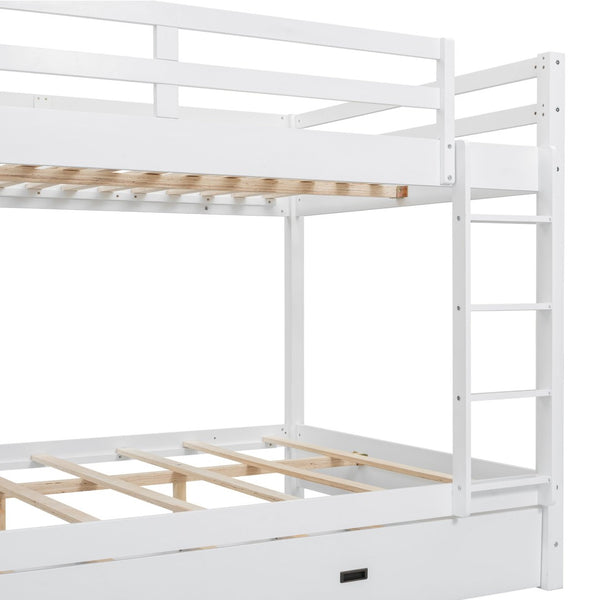 English Elm Wood Queen Size Bunk Bed With Trundle & Ladder – Stylish Space-Saving Solution For All Ages! N7090004008K-GIGA