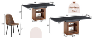 English Elm Expandable Dining Set Modern Dual Tone Table with Four Techno Fabric Chairs Seats Eight W1151S04690