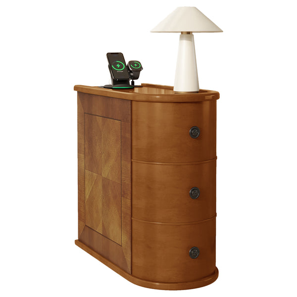 English Elm End Table With Charging Station – Stylish Sofa Side Table With Storage Drawers, Fully Assembled! W2593P289145