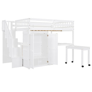 English Elm Queen Murphy Bed with Integrated Desk Cabinet Shelves Space Saving Studio Solution White N708S00014K