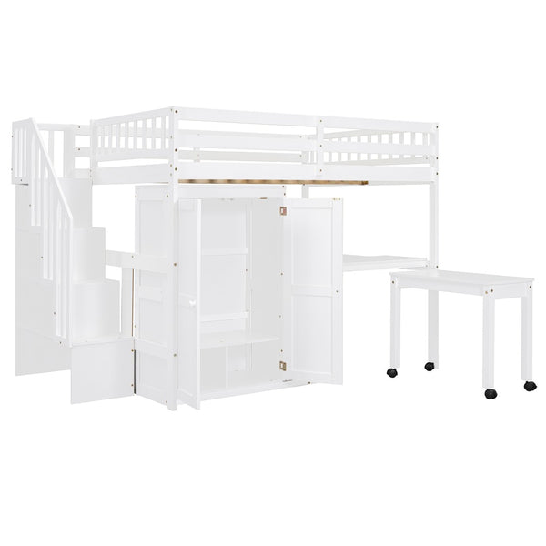 English Elm Queen Murphy Bed with Integrated Desk Cabinet Shelves Space Saving Studio Solution White N708S00014K