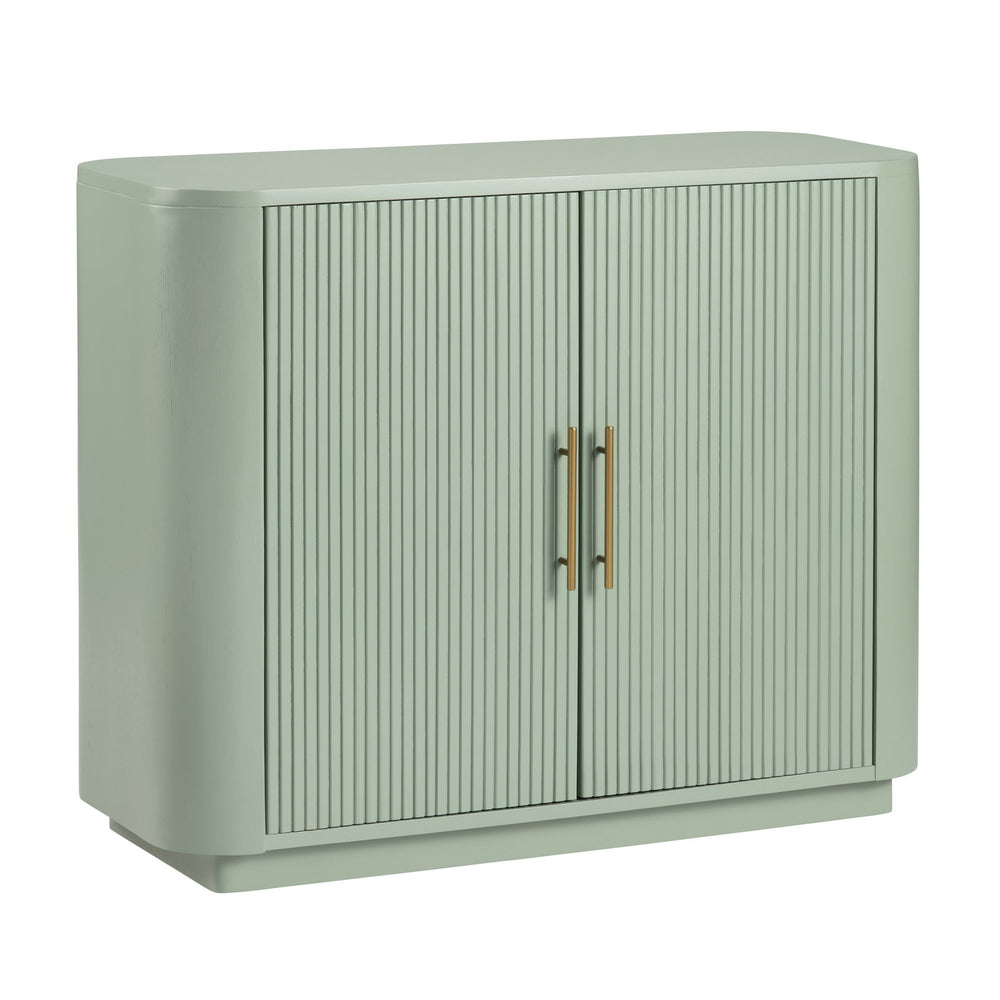 Crestview Collection Transitional Aqua 2-door Cabinet – Elegant Wood Furniture With Curved Corners & Brass Handles Green Solid Wood Cvfdr1173