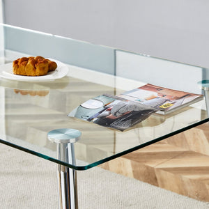 English Elm Modern Tempered Glass Dining Table Seats Six with Sleek Silver Legs for Open Spaces W1151S03176