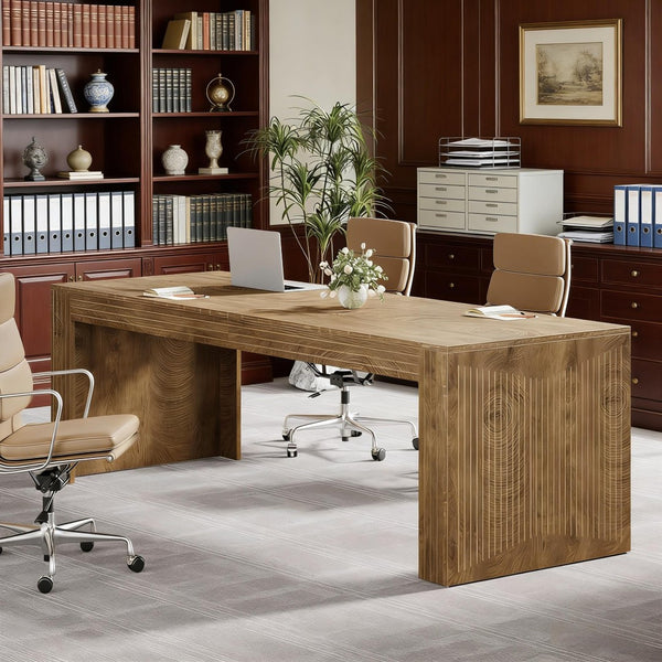 English Elm Executive Extra Long Wood Grain Computer Desk for Dual Monitor Home Office Setup T3971P449893