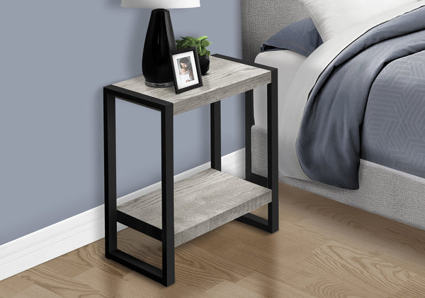 English Elm Accent C-Shaped Side Table with Reclaimed Wood-Look Top and Sleek Metal Frame for Small Spaces Grey 28 L x 15 W x 9 H B2710P219145