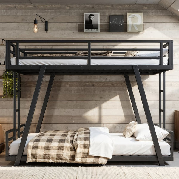 English Elm Twin Over Metal Bunk Bed with Led Lights Usb Ports Drawers and Sofa Conversion W5305S00054