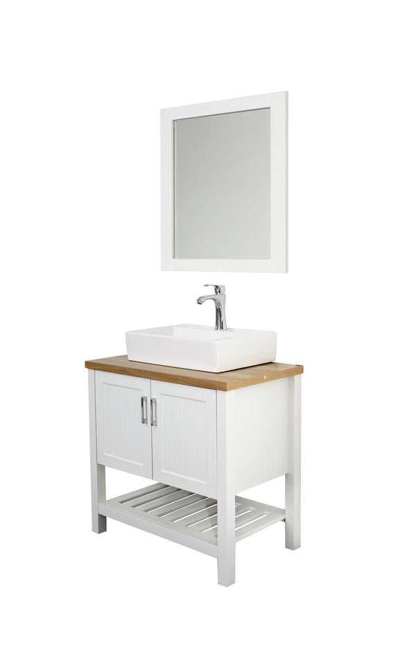 English Elm 32" Modern Bathroom Vanity With Above-Counter Sink, Solid Wood Cabinet & Mirror For Small Spaces W3151S00003