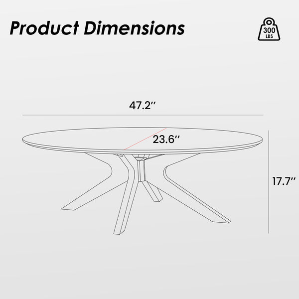 English Elm Office 47" Coffee Table Oval Black Wood Top with X-Frame Poplar Legs — Stable, Spacious, Easy Assembly T3623P409188