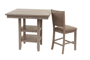 English Elm 5 Rustic Gray 5-Piece Counter Height Dining Set with Upholstered Chairs, Shelf & Footrests for Small Spaces B089P390145