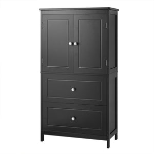 English Elm Bathroom Storage Cabinet with Two Doors and Drawers, Adjustable Shelf, MDF Finish, Slim 28"L x 15"W Black N725P188460B