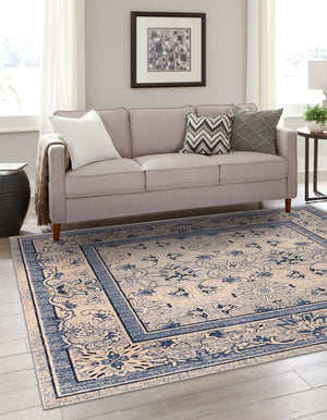 Unique Loom La Jolla Botanica Machine Made Floral Rug Ivory Blue, Beige/Blue/Light Blue/Ivory 7' 10" x 7' 10"