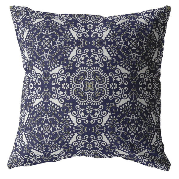 Homeroots 26" Navy Boho Pattern Indoor Outdoor Throw Pillow   412171