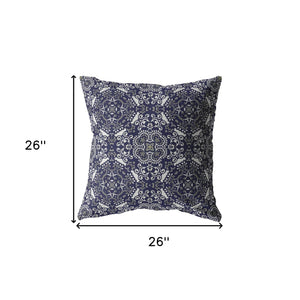 Homeroots 26" Navy Boho Pattern Indoor Outdoor Throw Pillow   412171