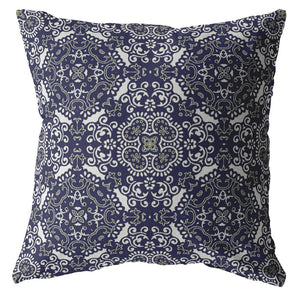 Homeroots 28" Navy Boho Pattern Indoor Outdoor Throw Pillow   412172