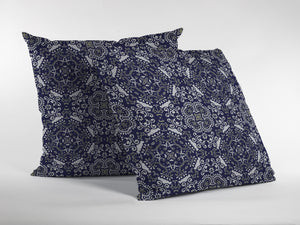 Homeroots 28" Navy Boho Pattern Indoor Outdoor Throw Pillow   412172