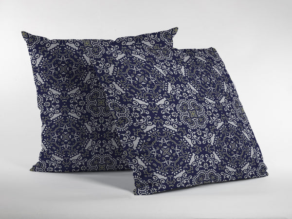 Homeroots 28" Navy Boho Pattern Indoor Outdoor Throw Pillow   412172