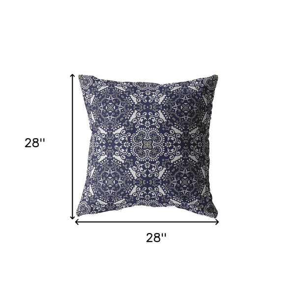 Homeroots 28" Navy Boho Pattern Indoor Outdoor Throw Pillow   412172