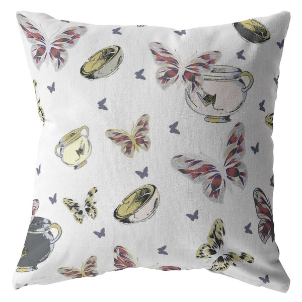 Homeroots 26" White Butterflies Indoor Outdoor Throw Pillow   412176