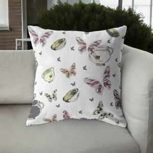 Homeroots 26" White Butterflies Indoor Outdoor Throw Pillow   412176
