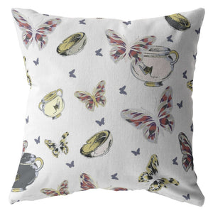 Homeroots 28" White Butterflies Indoor Outdoor Throw Pillow   412177